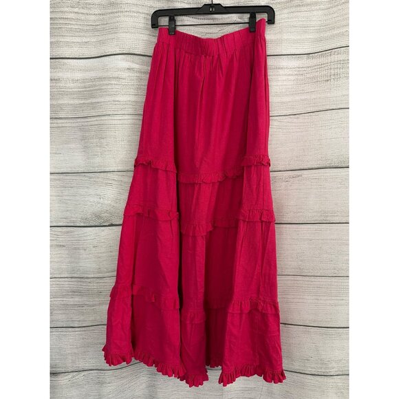 NWT Cupio Linen Brightrose Tiered Maxi Skirt Size S - Picture 1 of 5